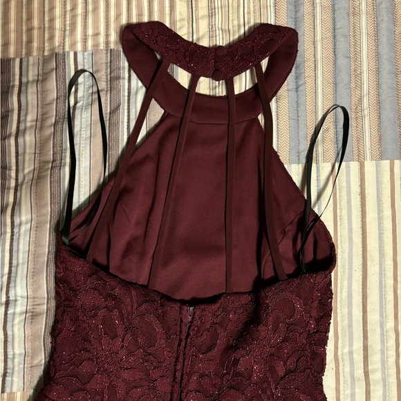 Wine red sparkling mini poof dress, backless - Picture 3 of 8